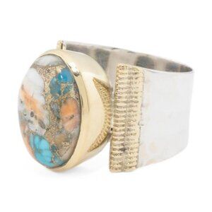 SHIVAM Made In India Sterling Silver Oyster Copper Turquoise Ring